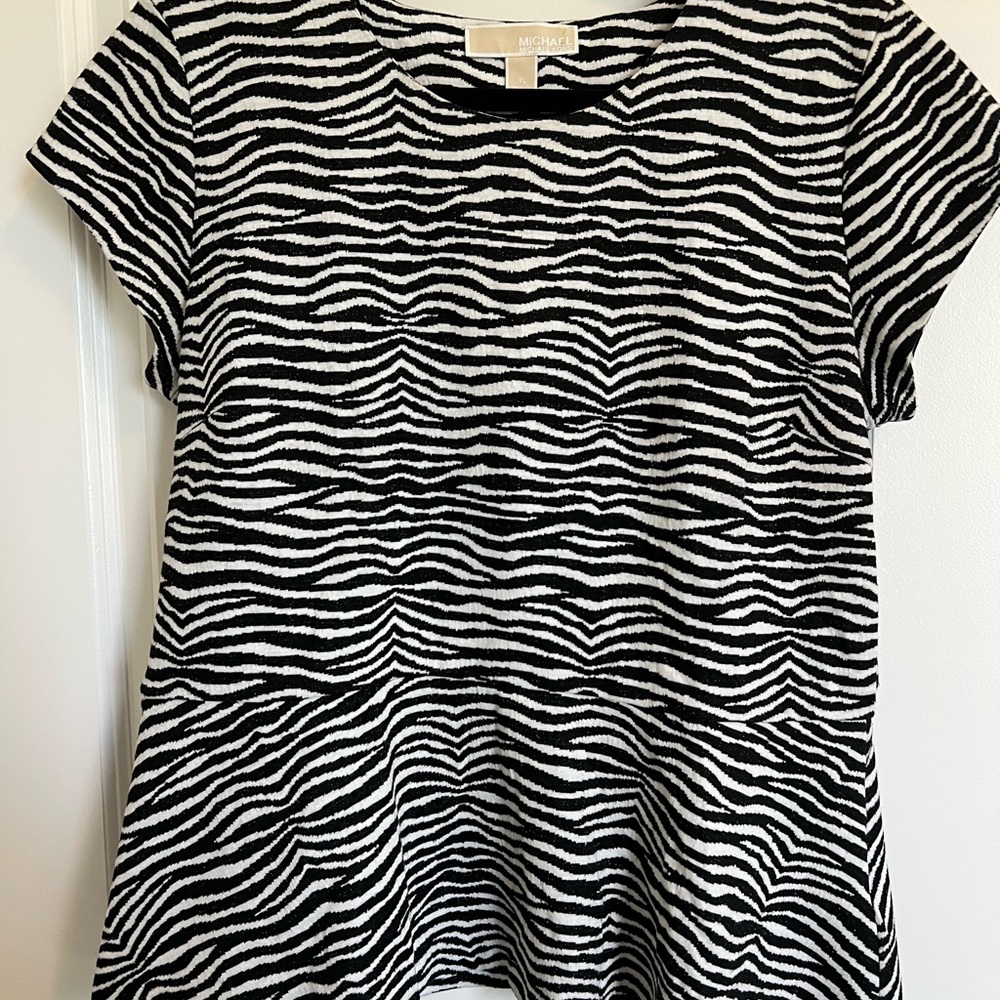 Michael Kors Black & White Zebra-Print Short Sleeve Top
